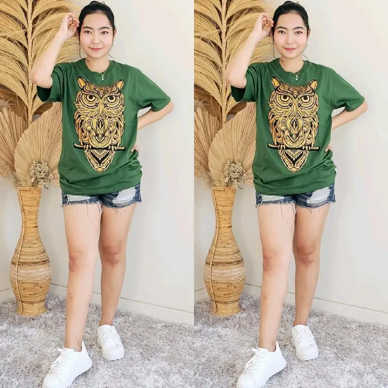 T-Shirt Unisex Pria Wanita Burung Hantu Gold - Kaos Oblong 3