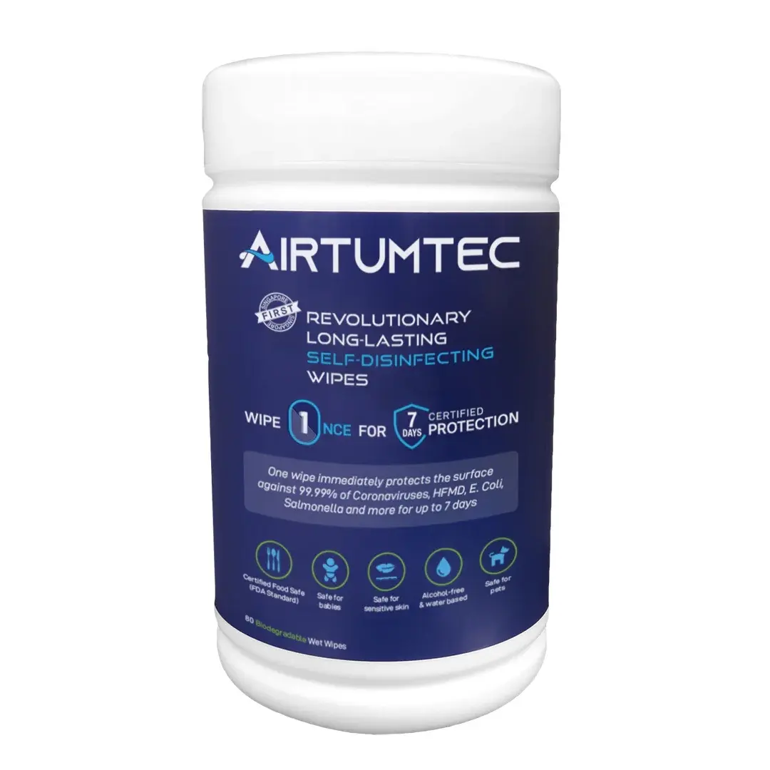Airtumtec Long Lasting Self-Disinfectant Wipes Tub 80 sheets