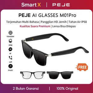 PEJE Kacamata AI Smart Glasses Terjemahan Multi-Bahasa Real-Time Panggilan HD Jernih Kualitas Suara Premium Desain Stylish Perlindungan UV Ringan & Nyaman Tahan Air IP68 Lensa Bisa Dilepas