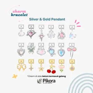 Pikora Pendant Charm Editions - Bisa Custom Huruf & Bunga, Cocok Couple/Aesthetic/Korean Style, Hadiah Bracelets Perak Emas Wanita