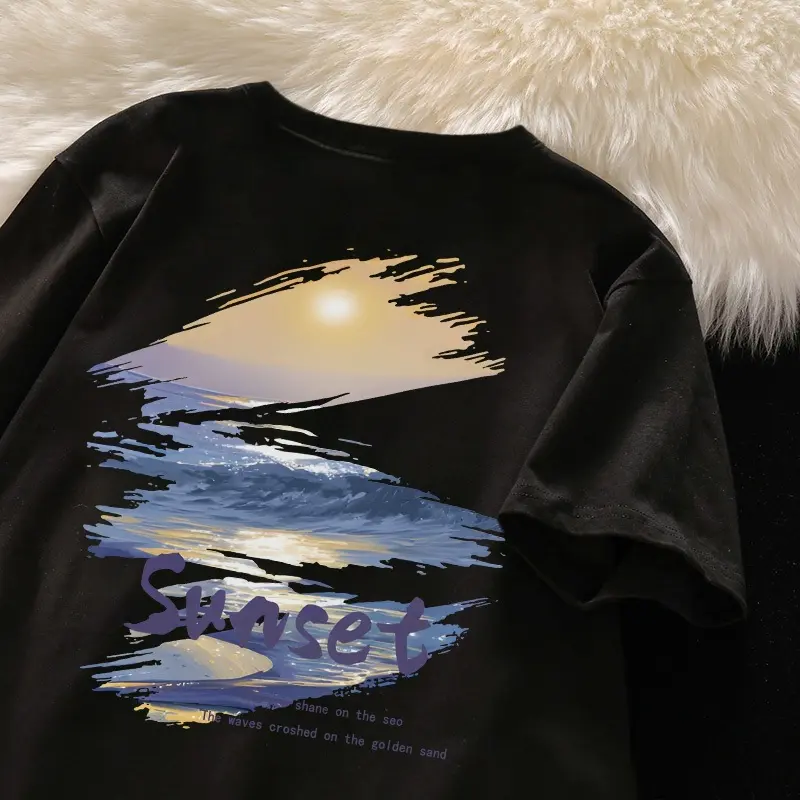 A1217 T-shirt Lengan Pendek Baju Kaos Oversize Wanita Baju |kaus wanita korea Baju Atasan Wanita Terbaru Pencetakan Sunset Cotton 7