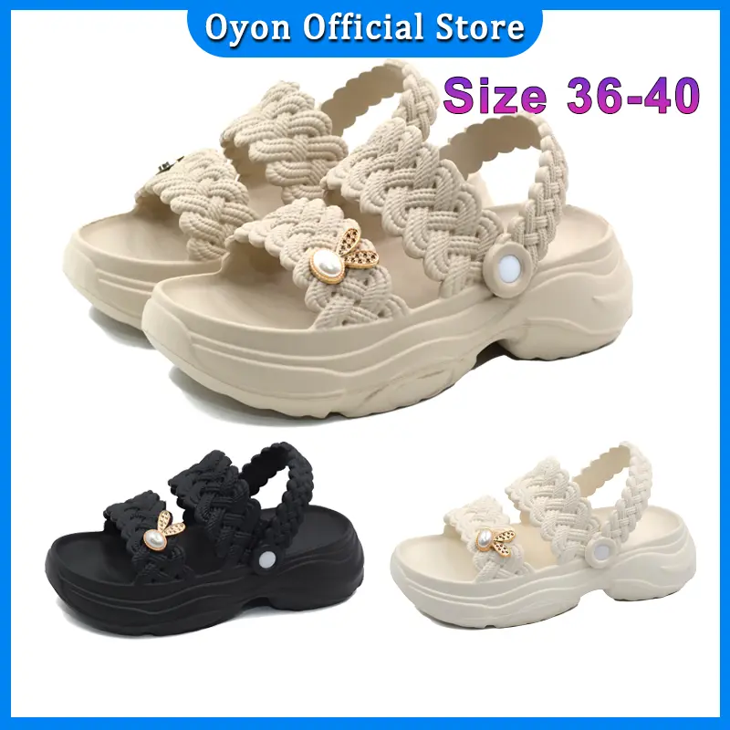 Sandal Wedges Wanita Sol Tebal Sandal Wanita Fashion Tali EVA Ekstra Tebal Baim Wanita Motif Tali Belakang Rubber Empuk Size 36-40 0