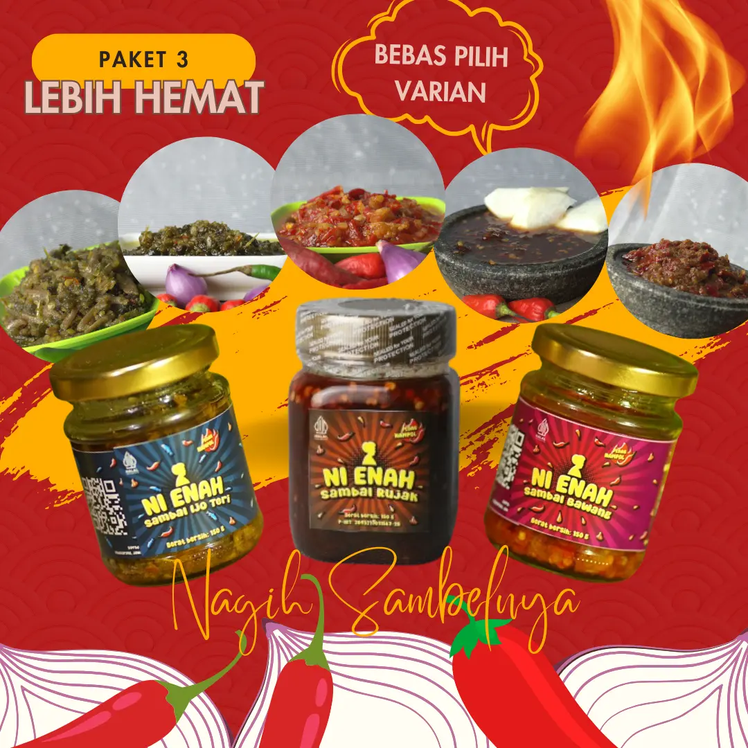 Paket Sambal Ni Enah Pedas Nampol level 2 atau 1 All Variant Bawang Food halal SPP-IRT halal SPP-IRT ambel Makanan