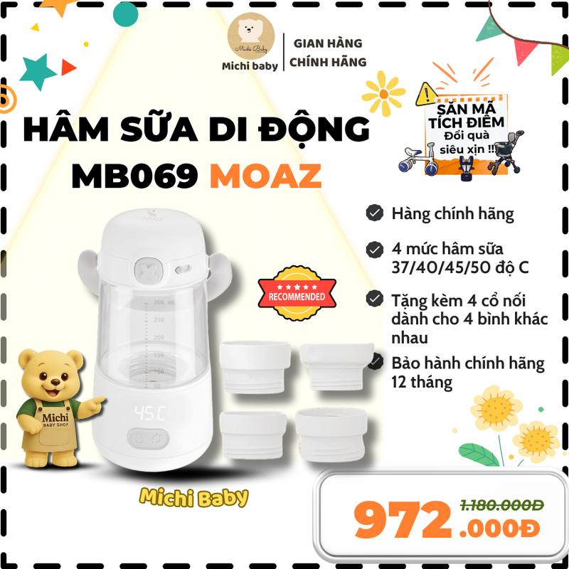 Michibaby - Máy Hâm Sữa Di Dộng 2in1 Cao Cấp Moaz BéBé MB069 Bảo Hành Chính Hãng 12 Tháng - Michi Baby MC389 Cho Bé