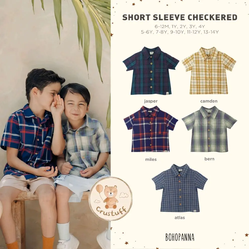 SHORT SLEEVE CHECKERED Bohopanna B109 / Kemeja Anak Motif Kotak / Kemeja Anak Motif Katun / Kemeja Anak Unisex