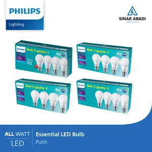 PROMO BELI 3 GRATIS 1 Lampu Bohlam Philips 5W 7W 9W 11W Watt LED Bulb Essential - Cahaya Putih (6500K) Hemat Energi Hingga 88%