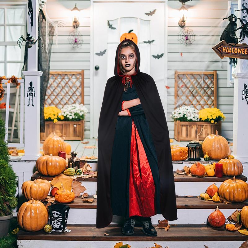 Kostum Jubah Halloween Jubah Bolak Balik Jubah Hitam Merah plus tudung kepala Jubah Hoodie 8