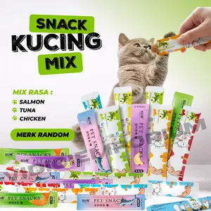 Snack Kucing Mix 50 PCS Rasa Ayam Salmon Tuna & Ikan COD Varian 500GR 1KG Makanan Snack Kucing Penggemuk Strip Kecil Cemilan Sehat