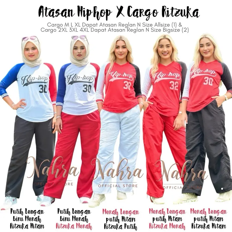 Nahra Setelan Atasan HIPHOP Bahan Spandek & Cargo Ritzuka Bahan Parasut Untuk Baju Senam Aktifitas Harian Olahraga Wanita