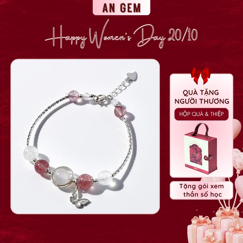 Vòng tay nữ bạc S925 đá tự nhiên An Gem mix charm bướm móc cài freesize, lắc tay nữ đá phong thủy năng lượng hợp mệnh phong thuỷ quà tặng sinh nhật giáng sinh Noel Tết Valentine [TẶNG GÓI XEM THẦN SỐ HỌC]