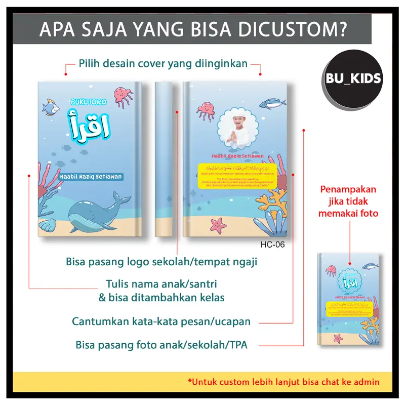 Buku Iqro Anak Berwarna Custom Nama Foto Hard Cover Soft Cover Karakter Anak Laki 5