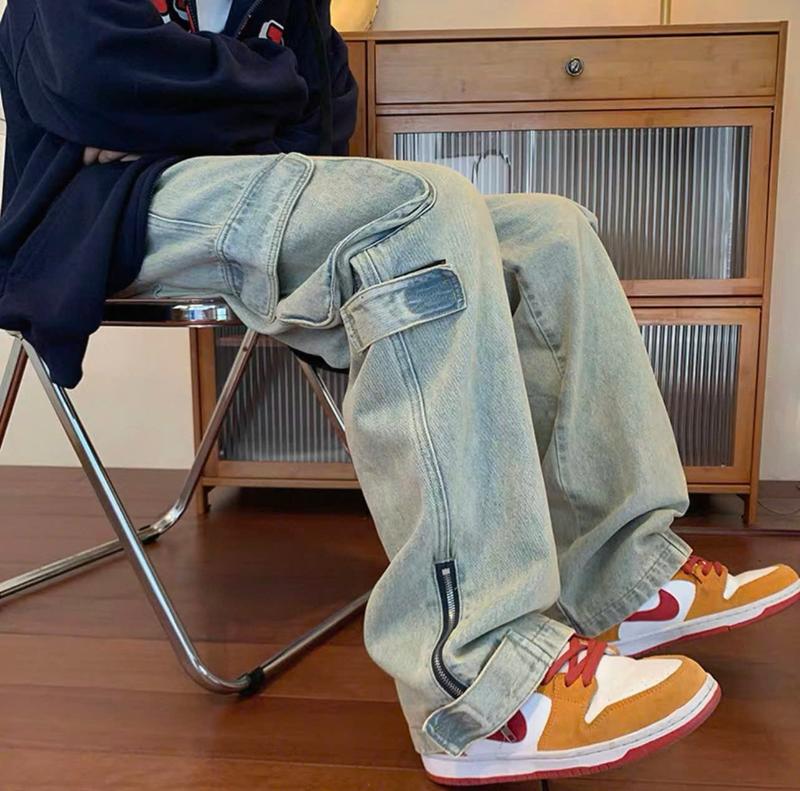  Quần Baggy Jean Nam Dáng Rộng Túi Hộp Phối Khoá Kéo Chất Jean Phong Cách Thời Trang Trẻ Đường Phố 819 Menswear Có Túi Pants 