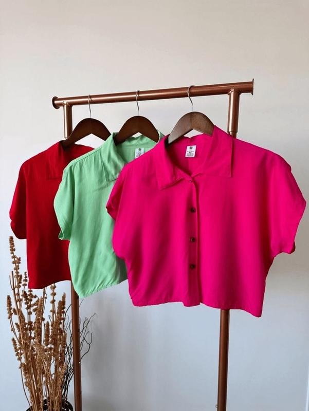batwing croptop kemeja cringkel airflow baju croptop wanita trendy Atasan Kancing Oversize 0