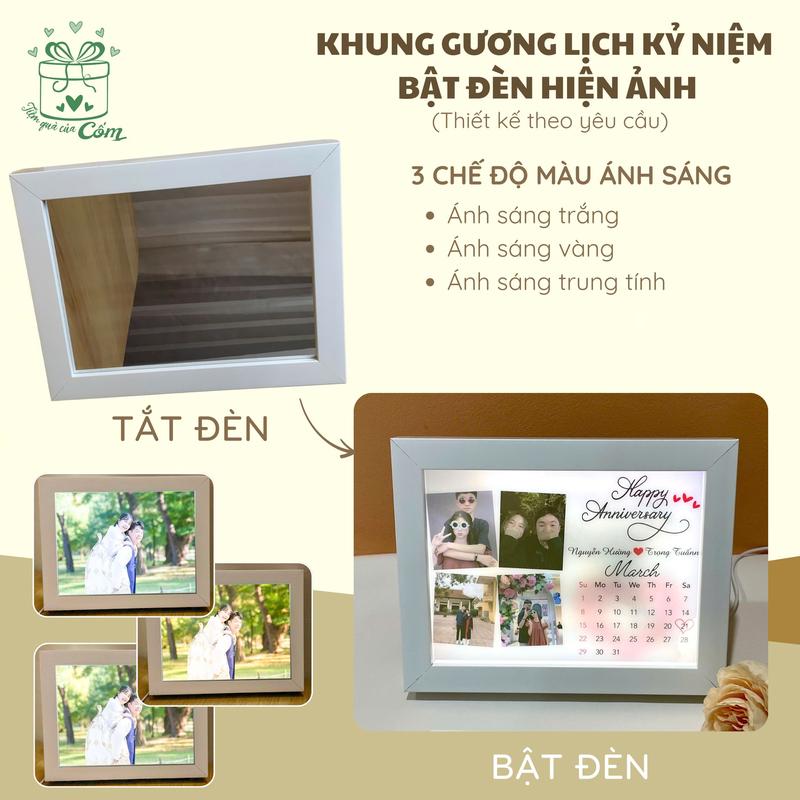 Miễn phí in ảnh Khung tranh gương đèn LED 3 chế độ màu đèn khác nhau quà tặng dịp 20 10 kỷ niệm sinh nhật tốt nghiệp ...