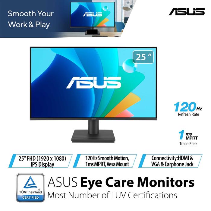 Gambar ASUS VA259HGA 25 Inch Eye Care Gaming Monitor - FHD IPS 120Hz 1ms Adaptive-Sync dari JnJ Online Kota Administrasi Jakarta Pusat Tokopedia