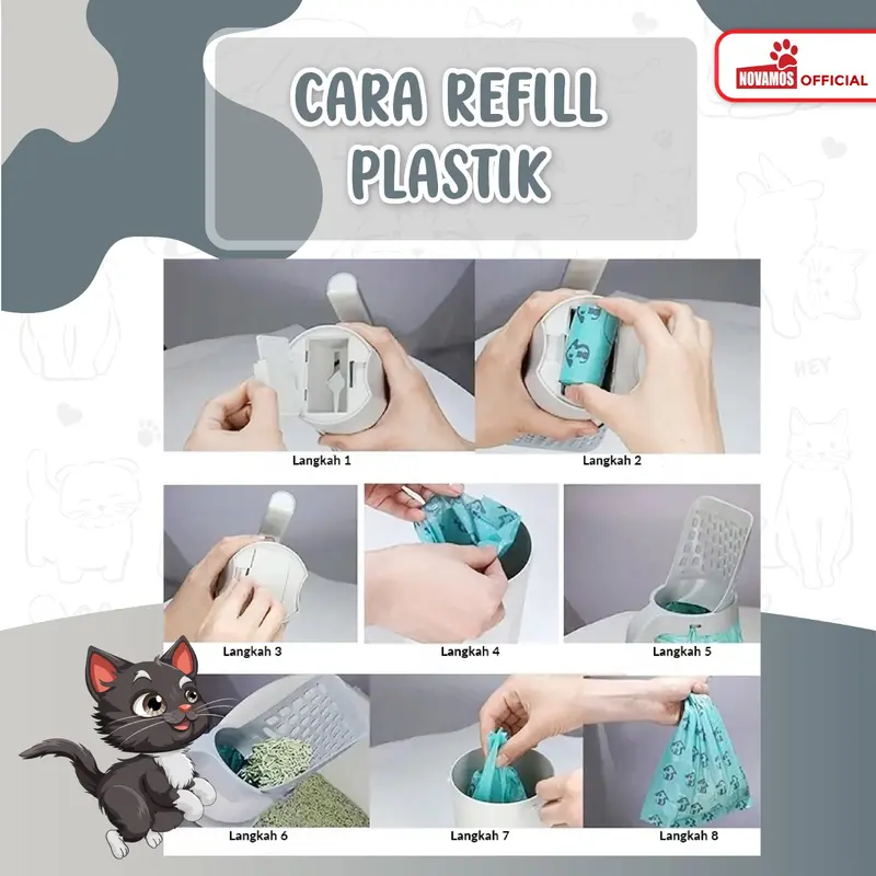 Refill Novamos Plastik Sekop Kotoran Kucing dan Anjing ( 1 gulung isi 15 pcs kantong ) Poop Bag Refill Kantong Plastik Sampah Popok 6