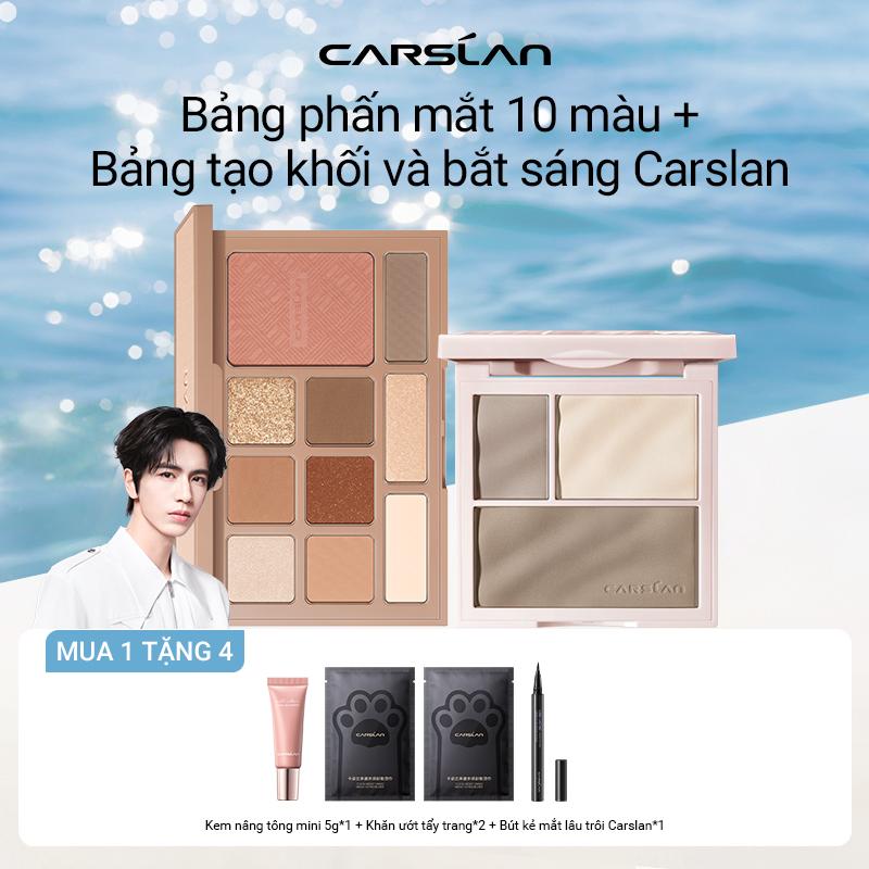 [COMBO]Bảng mắt tổng hợp mười màu Carslan 12g*1 Bảng phấn Khối Carslan 16g+Bút kẻ mắt Carslan*1 + [Mua 1 Tặng 3]Cọ trang điểm*1 + Kem nâng tông mini*1 + Khăn tẩy trang*2
