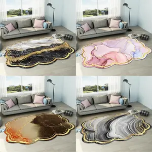 HL0557 Karpet Lantai Marble Silk Glossy Aesthetic Karpet Lantai Polyester Motif Abstrak Karpet Poliester Estetik