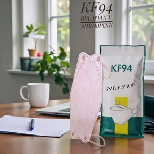 MASKER KF94 KOREA BLACK/WHITE 4 PLY 5PACK 50PCS pink mask