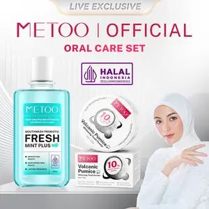 [Live Exclusive]MeToo Volcanic Pumice Whitening Tooth Powder+ MeToo Mouthwash 250ml / Oral Care Set /Probiotik / nafas segar / menghilangkan bau mulut / kumur karang gigi / mengurangi noda pada gigi / non-alkohol