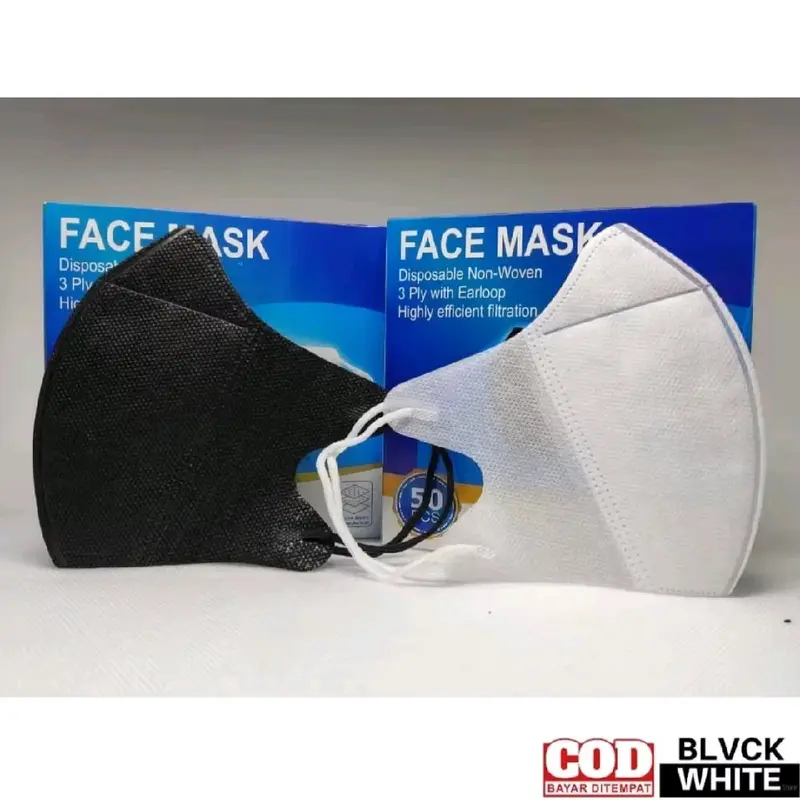 (50 pcs) masker DUCKBILL 3 ply Hitam Putih 0