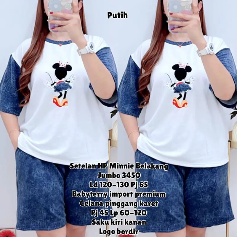 3450 SETELAN HP MINNIE JUMBO LD120-130 BABYTERRY WANITA |ONE SET SANTAI|SETELAN RUMAHAN|SET CELANA PENDEK 0