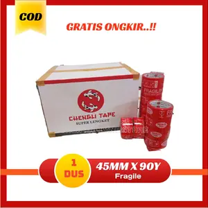 Lakban fragile unboxing merah 45mm x 90yard 1 Dus isi 72 roll // lakban fragile bisa COD