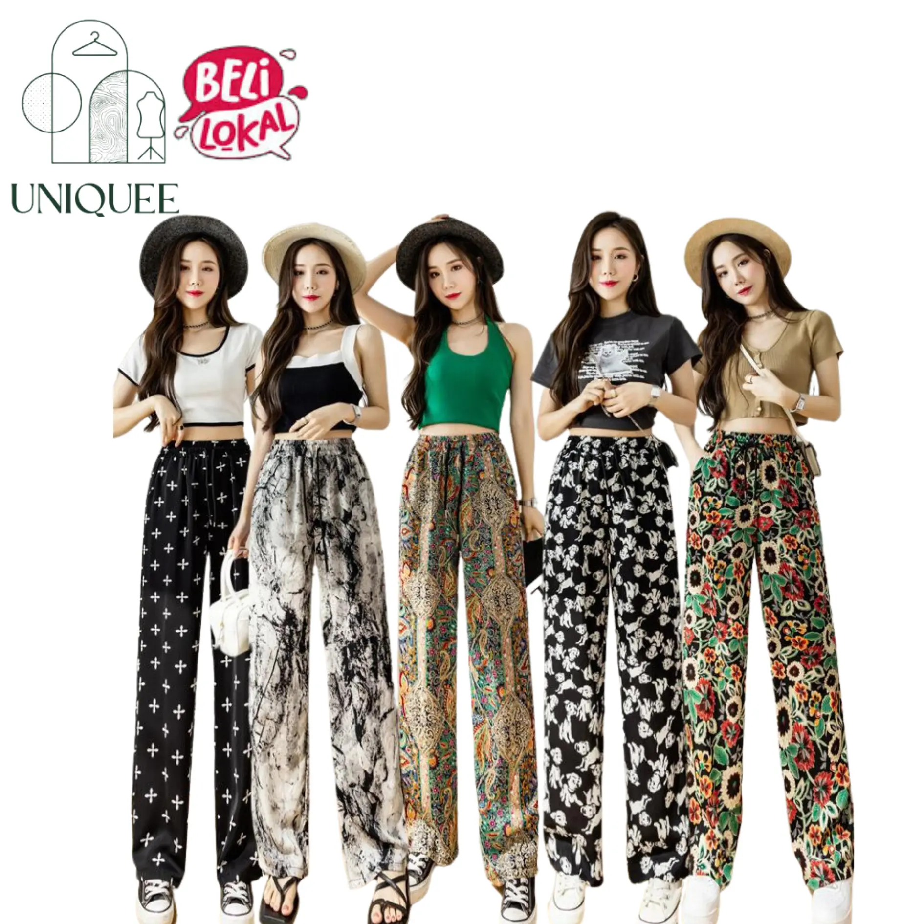 Uniqueestore CPG1547 Celana Panjang Wanita Kulot Motif  Lukisan Modis Longgar Bahan Halus Adem Super Jumbo Fit Karet Cod Melar Legging Oversize