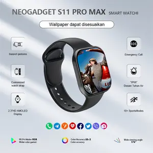 Smart Watch 11 Pro Max 10 Pro Max Original Pria Wanita - Layar AMOLED 2.2" NFC GPS Tahan Air Panggilan Bluetooth Pengisian Nirkabel + Wallpaper Gratis