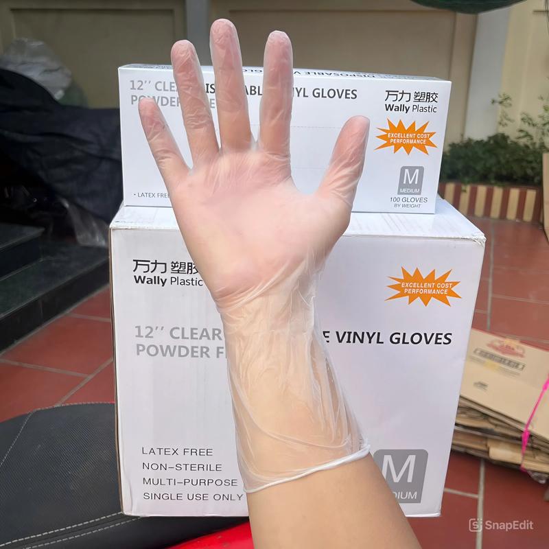  Hộp 100 Chiếc Găng Tay Trong Suốt VINYL Cổ Dài 30cm Không bột - Làm bằng nhựa dẻo PVC Dùng trong Spa Thực phẩm Vệ sinh.  100c  hộp  
