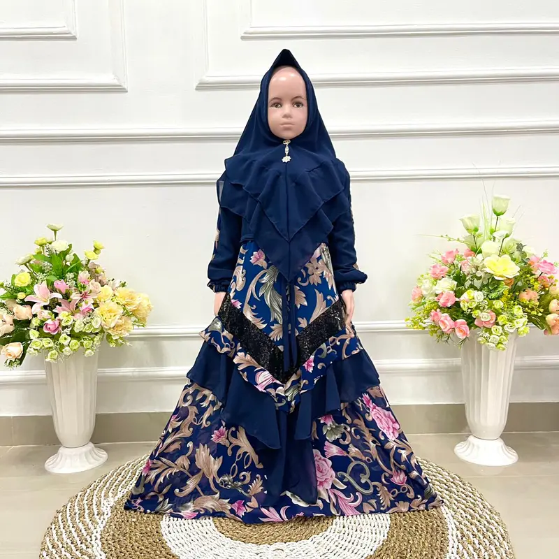 Cikalalika01-SET GAMIS ANAK V SULTAN CERUTY PRINTING PAYET Cantik Mewah Muslim Syari Nyaman Khimar Setelan Motif 2
