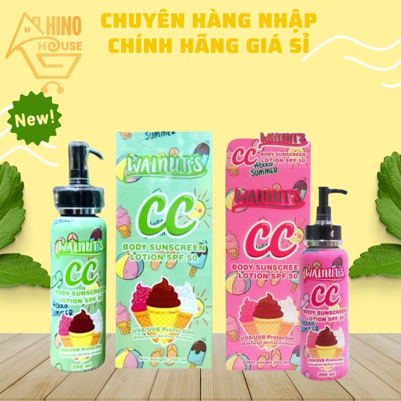 Kem Chống Nắng Toàn Thân Walnuts CC Body Sunscreen Lotion SPF50 200ml Thái Lan Dưỡng Trắng Sáng Da - Hinohouse