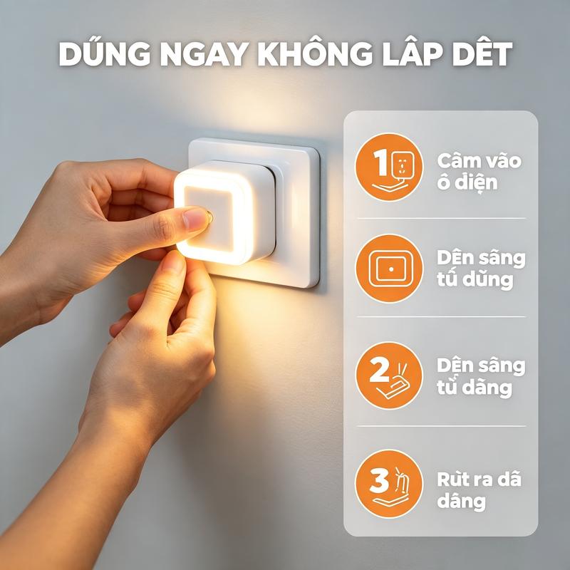 Đèn ngủ LED cảm biến ánh sáng tự động, thiết kế nhỏ gọn, nhiều màu sắc, tiết kiệm điện,Đèn LED trong đêm có người đi qua tự động sáng,