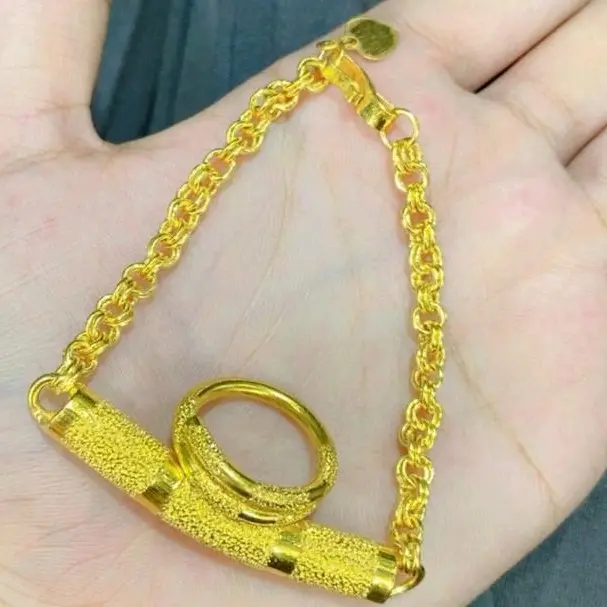 set gelang bambu rantai double emas penang