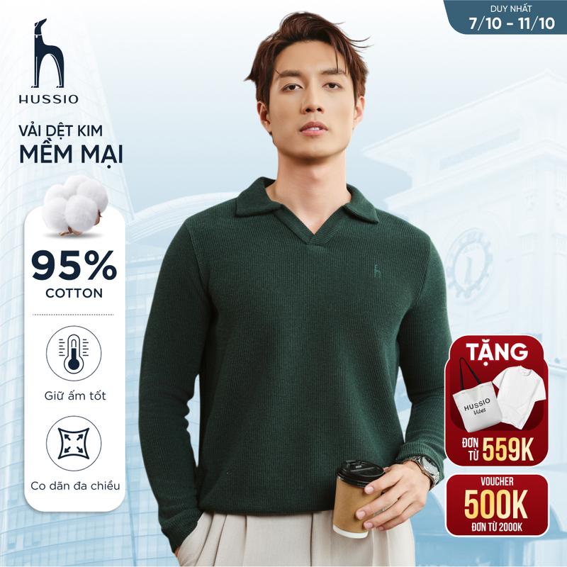 [NEW ARRIVAL] Áo POLO nam dài tay FROTALE, chất liệu dệt kim cao cấp, mềm mại, cổ chữ V thanh lịch, sang trọng - HUSSIO