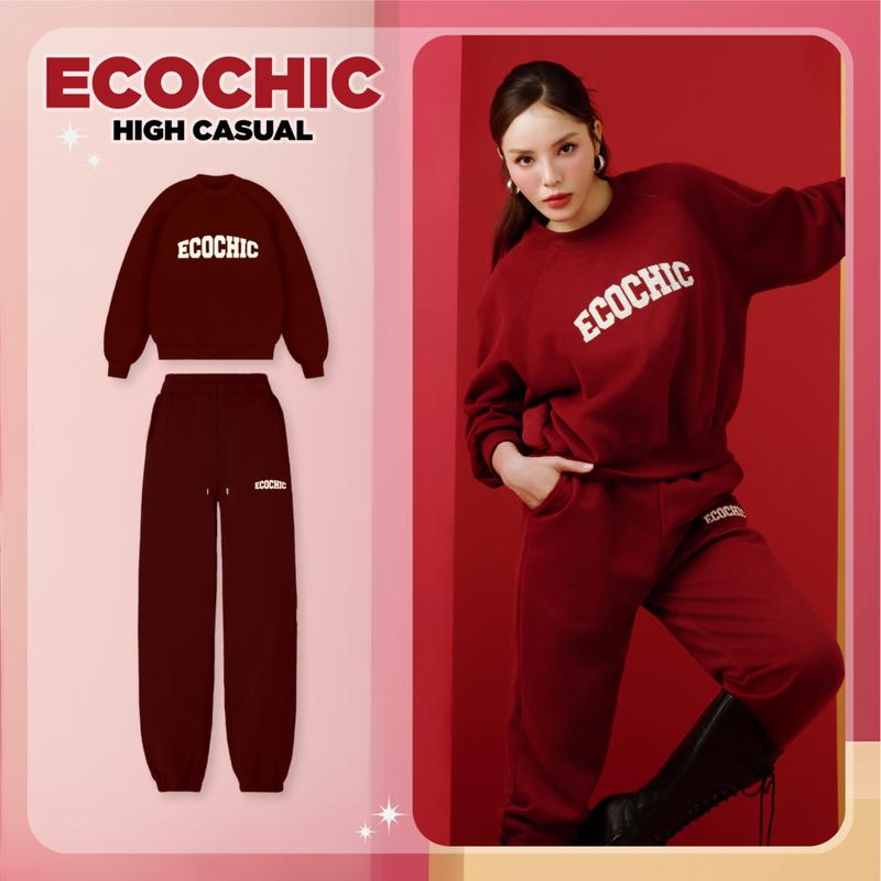  Set Bộ Nỉ Đông ECOCHIC Set Đồ Đông Áo Cổ Tròn Logo Quần Bo Chất Liệu Nỉ Cao Cấp Chính Hãng Ecochic B187 