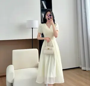 25OCLOCK - Party Dressed Formal / Dress Wanita Simple Mewah Pesta Casual Look dan Kondangan Look / Vintage Dress V-Neck Pendek / Dress Natal Midi Gaun Remaja Panjang Mini