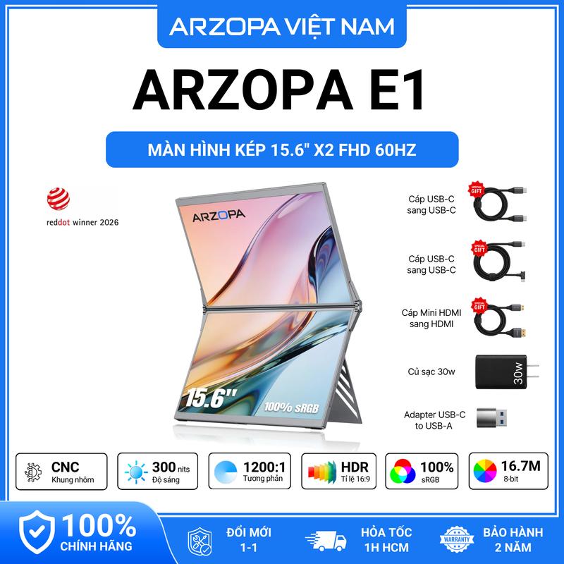 Màn Hình Kép ARZOPA E1 15.6 Inch x2 FHD IPS 100% sRGB | Gập Gọn