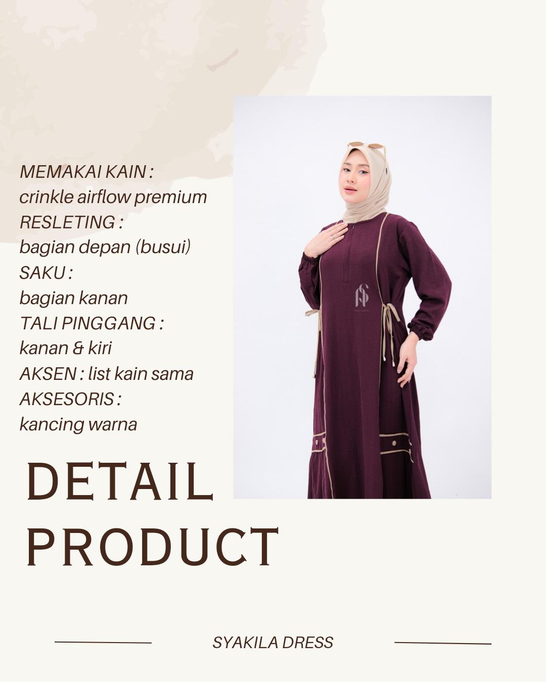 Syakila Gamis Cantik Syakila Midi Dress Lebaran 2026 dengan Pilihan Warna Elegan dan Desain Modern Muslim Wanita Dewasa Crinkle Mewah Kondangan Crinkle Syari Airflow Panjang Remaja Rayon abaya santri Nyaman Kancing Ibu