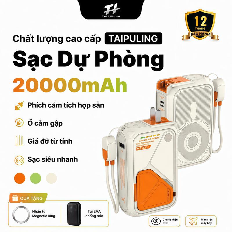【Dành riêng cho KOL】Sạc Dự Phòng kiêm Củ Sạc 2in1 – Dung Lượng 10000mAh/20000mAh, Có Phích Cắm Gập, Tích Hợp Dây Sẵn, Sạc 4 Máy Cùng Lúc, Công Suất PD22.5W,D041/D042-2