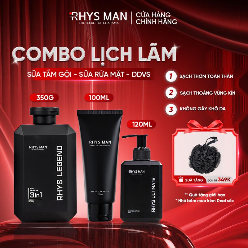 Combo Lịch Lãm Rhys Man - Sữa tắm gội nam 3in1 350ml & Sữa rửa mặt 100ml & Gel vệ sinh nam 120ml