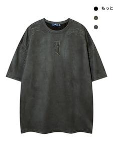 スエードTシャツの男性用刺繍ドロップショルダー、夏用のストリートファッションソフトで快適な半袖ラウンドネックTシャツ、毎日着用する男性用トップ