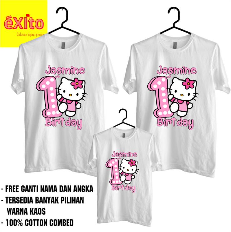 Kaos Baju Combed Ulang Tahun Couple Keluarga Family Motif Tema Hello Kitty - Free Ganti Nama dan Angka 1