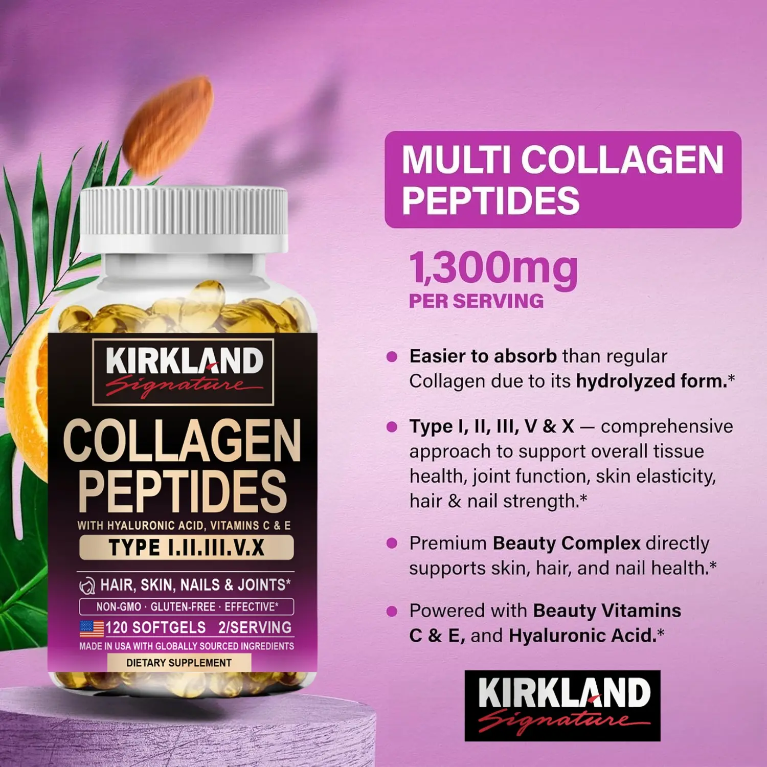 kirkland glutathione collagen Multi Collagen Peptides - Hydrolyzed Types I, II, III, V & X
