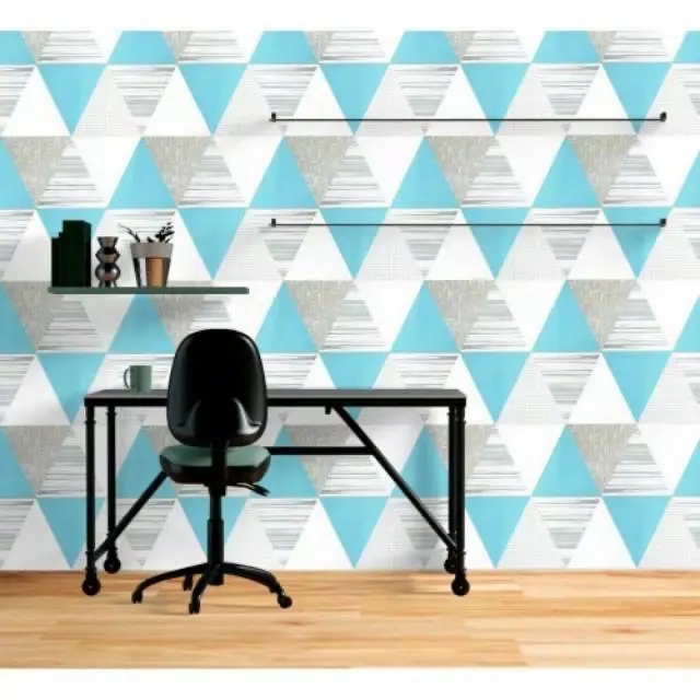 Wallpaper Dinding Motif Segitiga Abu / Segitiga Pink / Segitiga Kuning / Segitiga Biru Ruang Tamu Motif Elegant / MODERN 45Cmx5Meter 1