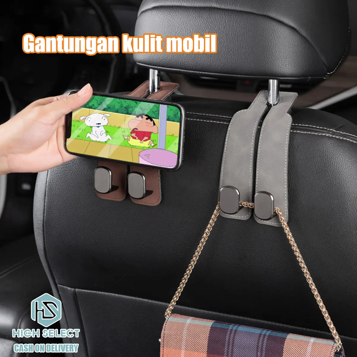 HIGH SELECT Gantungan Mobil Kulit Gantungan Kursi Mobil Gantungan Ganda Aksesori Interior Mobil