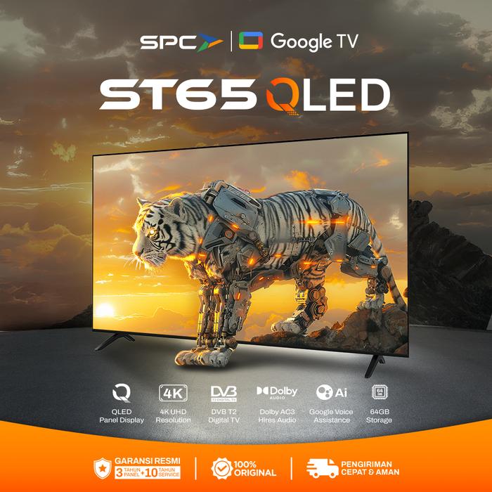 Gambar SPC GOOGLE TV 65 INCH ST65 QLED - 4K UHD – Dolby Audio | Google Assistant | Frameless | Ultra Slim | Digital TV - TV + BUBBLE + PETI KAYU dari SPC Indonesia Kota Administrasi Jakarta Utara Tokopedia