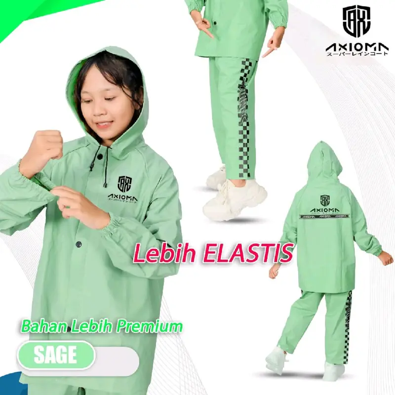 AXIOMA Jas Hujan ANAK Laki-Laki & Perempuan Hitam Bahan PVC Premium Super Tebal Elastis Anti Rembes Setelan Baju & Celana Size XS-XXL 8
