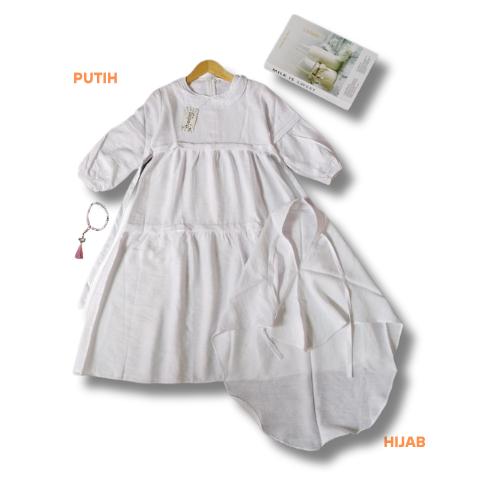 Gamis muslimah anak perempuan latifa Polos linen usia 3 - 12 tahun Gamis free kerudung anak 6