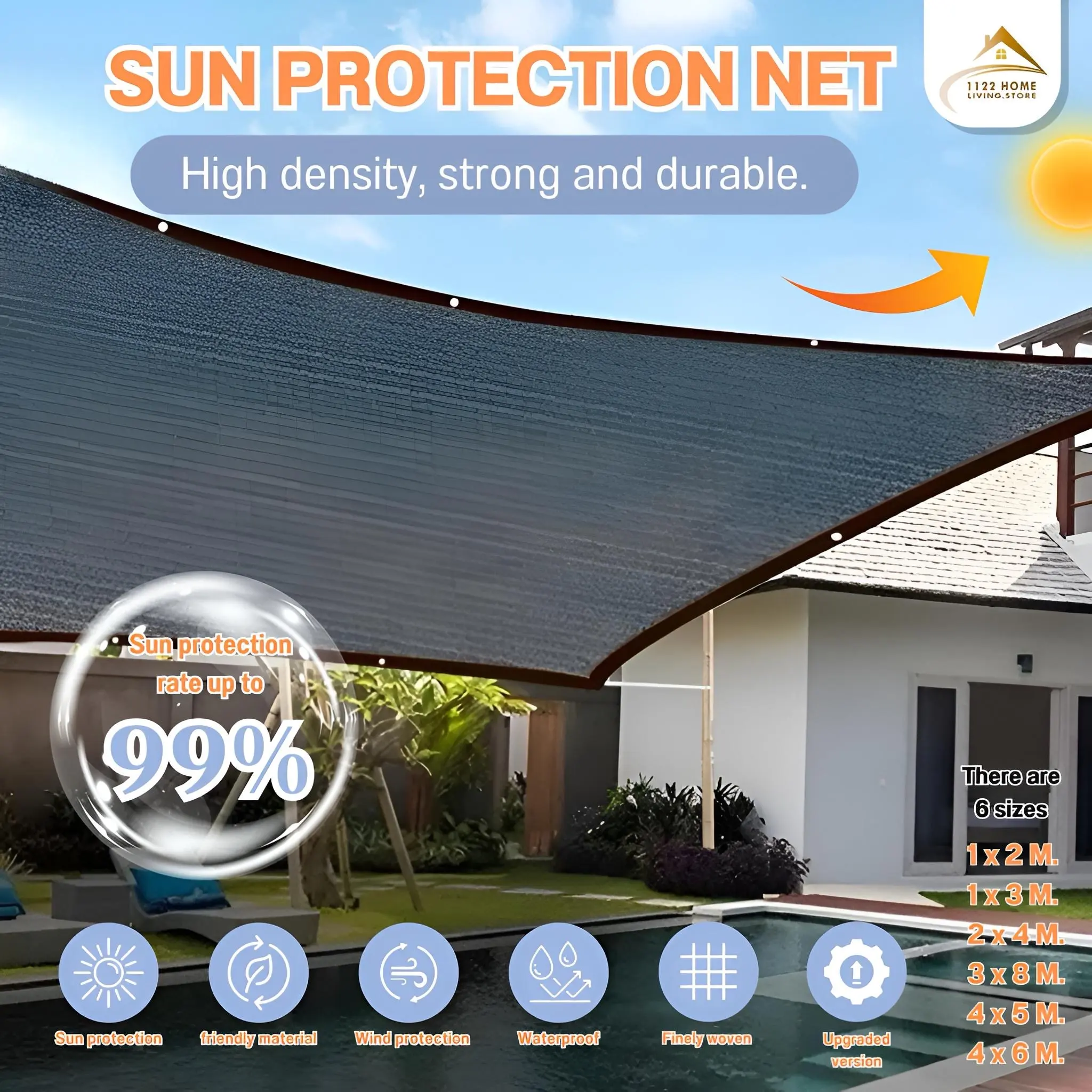 Shade Sail Garden Sun Shade Net Car Cover Sun Shade Net Outdoor Anti-UV Awnings Sun Shelter Garden Patio Pool